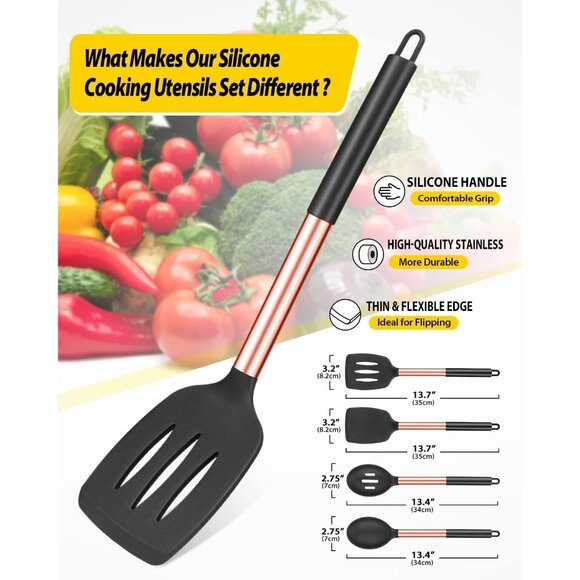 Pack of 4 Non Stick Large Solid Spatulas Heat Resistant Slotted SpoonsTurners - Picture 3 of 9